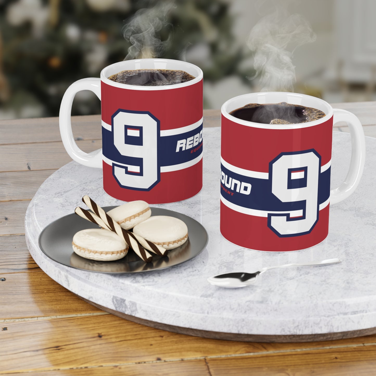 Rebound Equipment #9 Blue, White and Red Hockey Coffee Mug