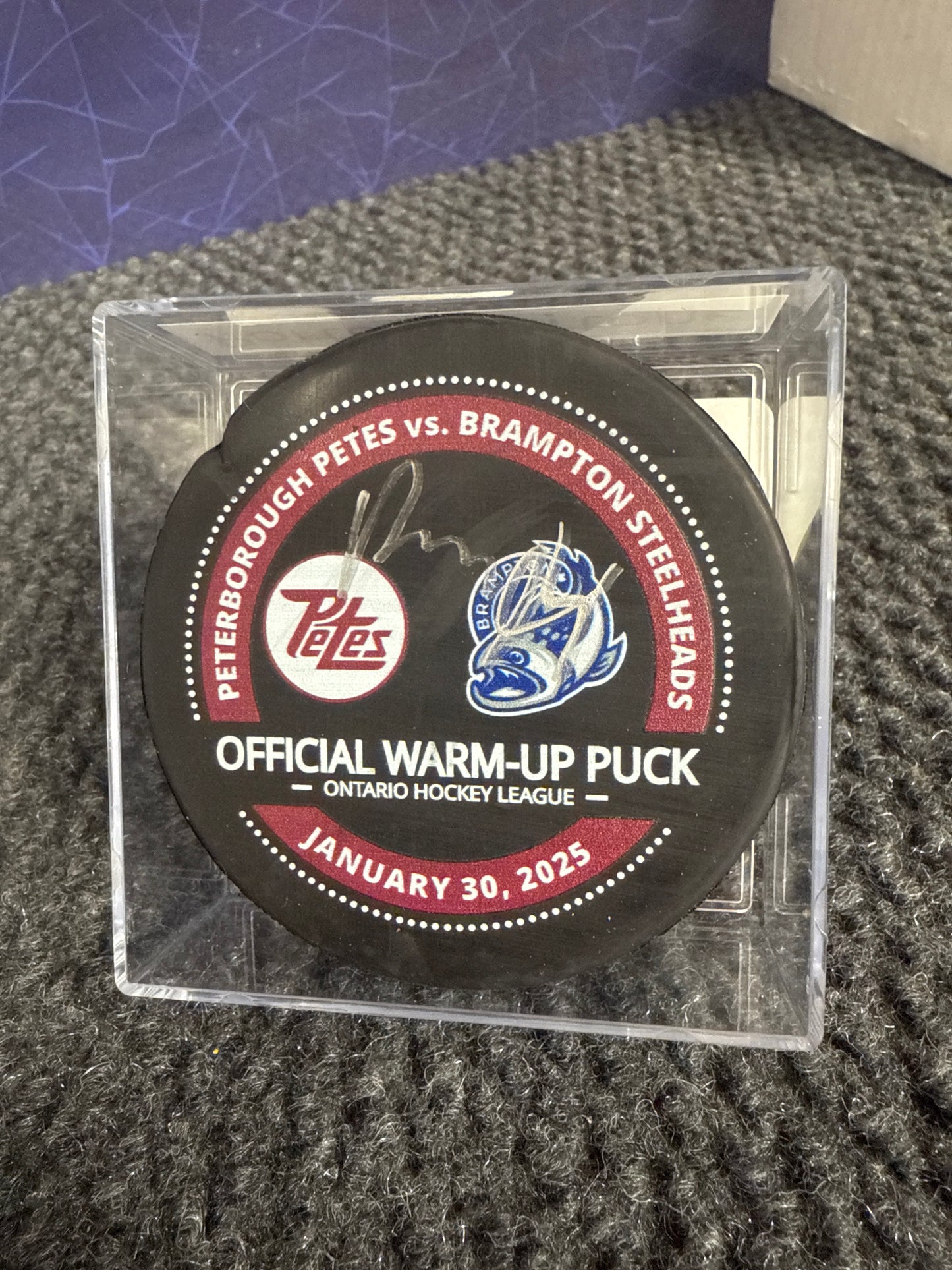 Porter Martone Signed Petes Warm Up Puck vs Steelheads