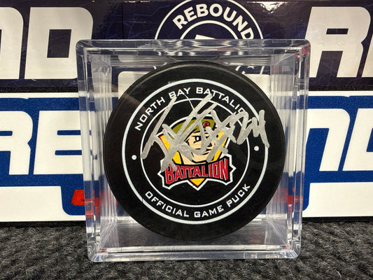 Ty Nelson North Bay Battalion Signed Puck
