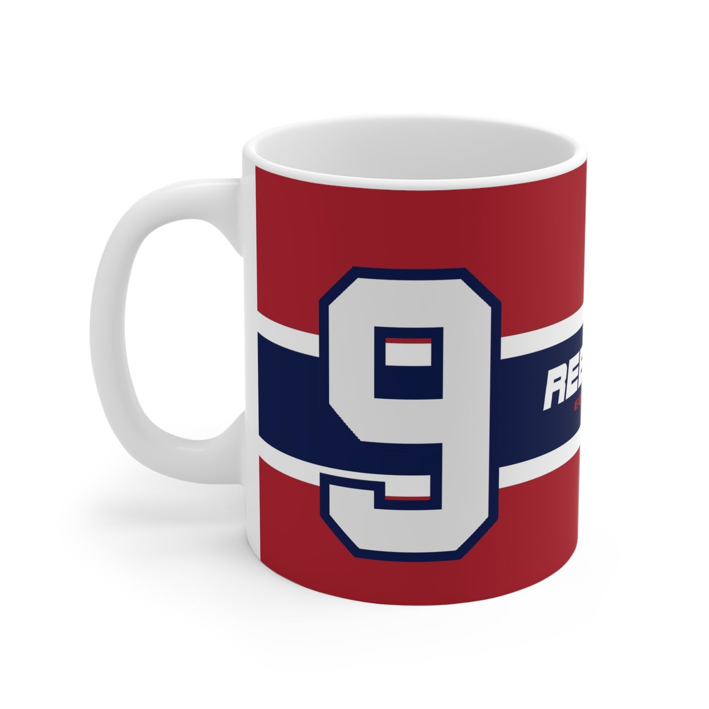 Rebound Equipment #9 Blue, White and Red Hockey Coffee Mug