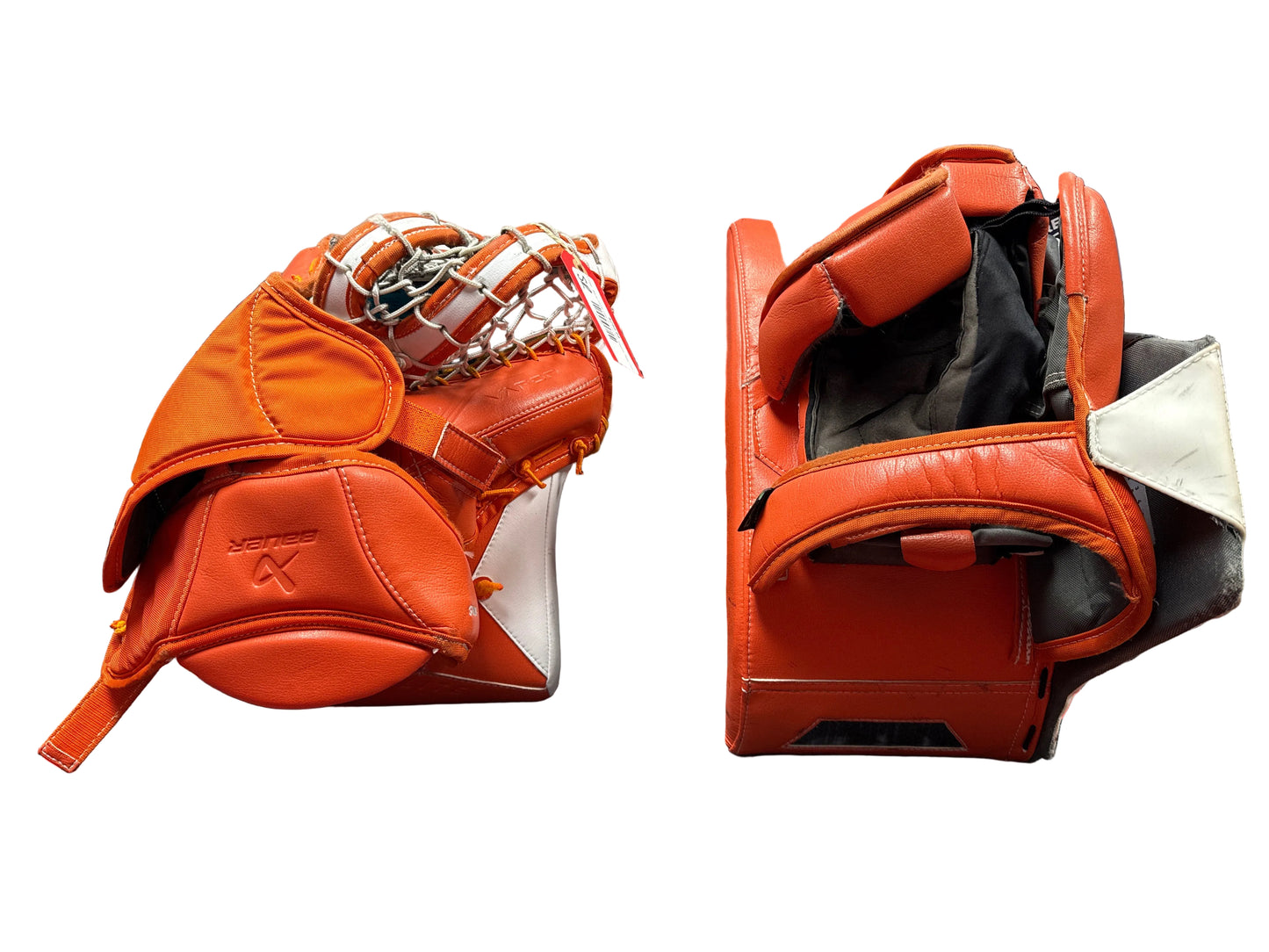 Bauer Flylite Used Blocker and Trapper Tiger Orange Senior