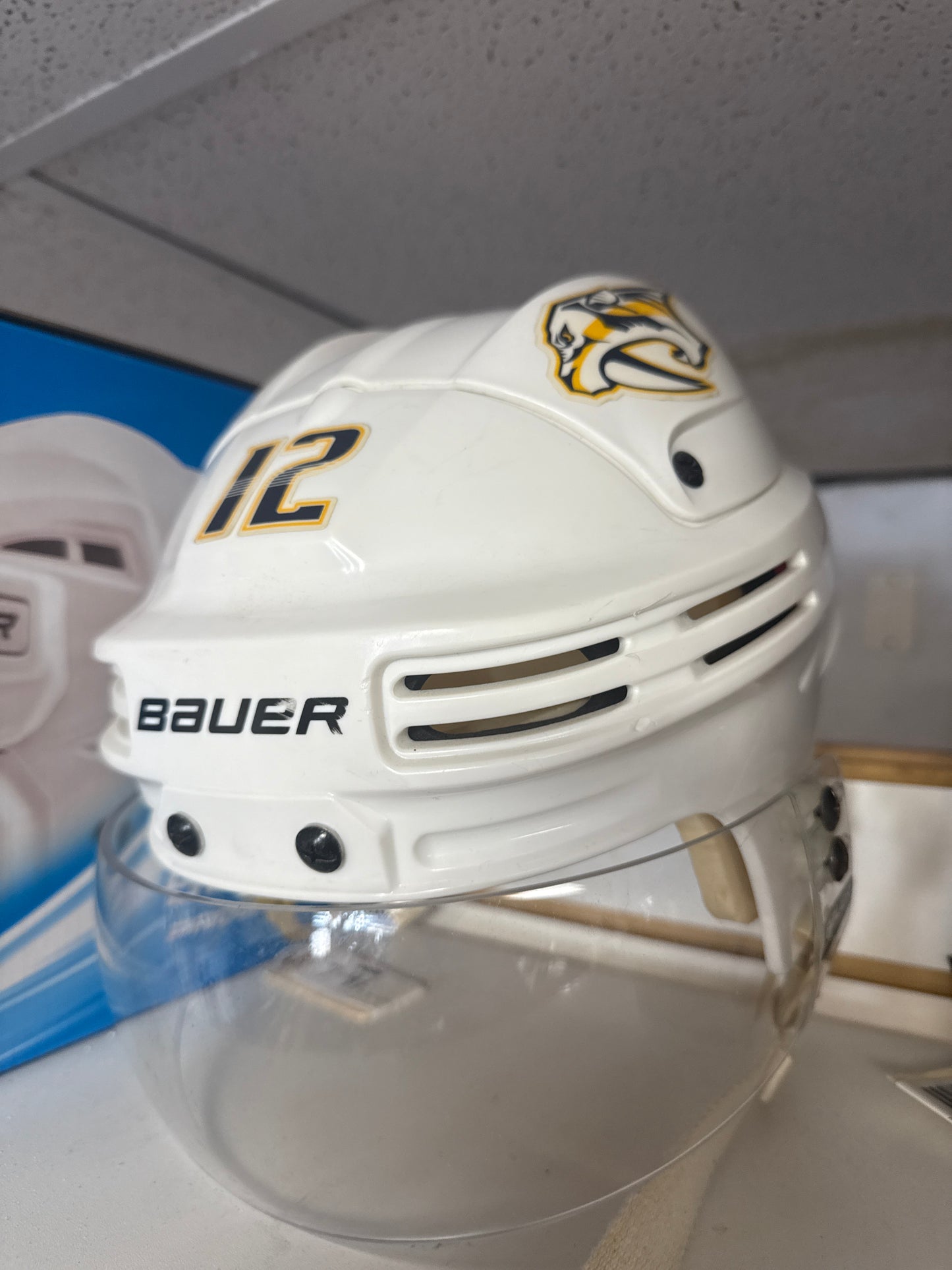 Bauer 4500 White Helmet SR S Nashville Predators Pro Stock #12 Fisher Used