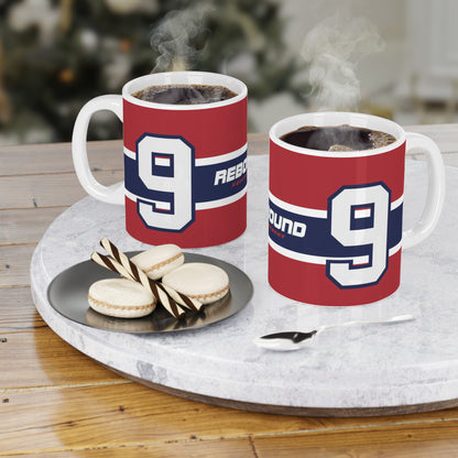 Rebound Equipment #9 Blue, White and Red Hockey Coffee Mug