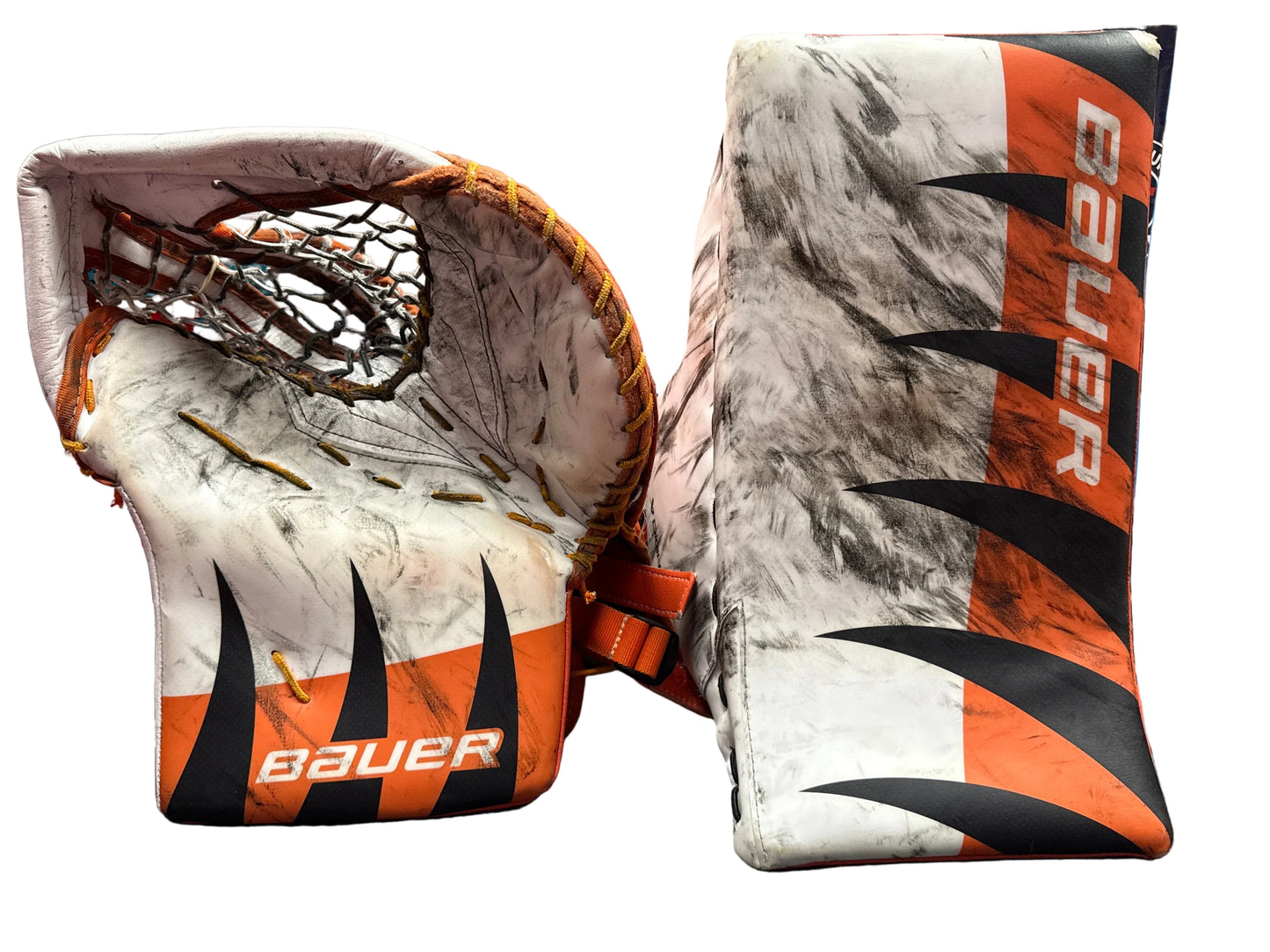 Bauer Flylite Used Blocker and Trapper Tiger Orange Senior