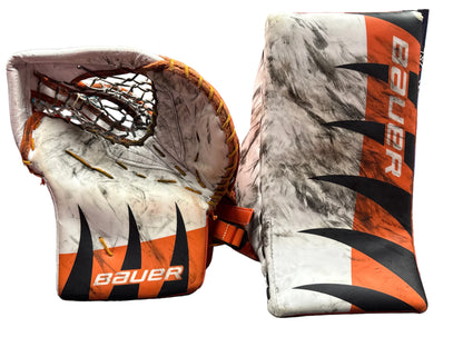 Bauer Flylite Used Blocker and Trapper Tiger Orange Senior